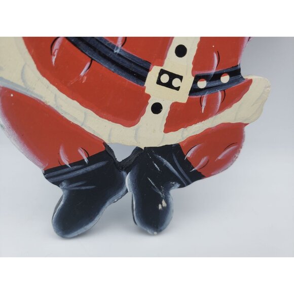Christmas Santa Claus Noel Hanging Wall Decor Wooden Hand Painted Vintage - Picture 3 of 6